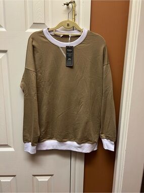 Classic Tan Crewneck Sweatshirt with White Trim